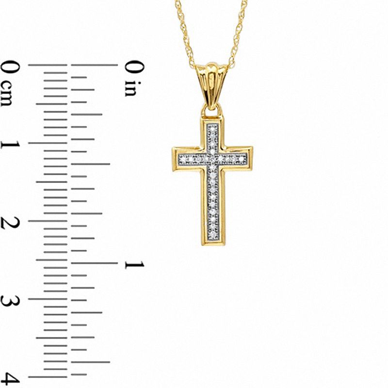 Main Image 2 of 0.07 CT. T.W. Diamond Cross Pendant in 10K Gold - 16"