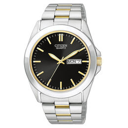 Men's Citizen Quartz Two-Tone Watch with Black Dial (Model: BF0584-56E)