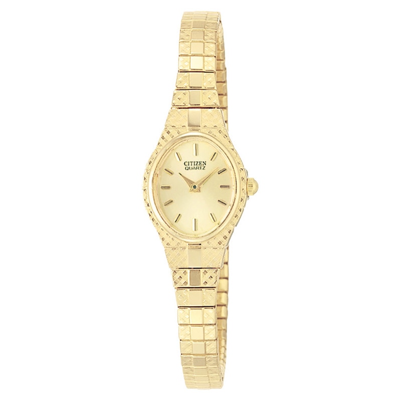Ladies' Citizen Gold-Tone Expansion Bracelet Watch with Oval Champagne Dial (Model: EK3682-97P)|Peoples Jewellers
