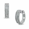 Thumbnail Image 1 of 0.25 CT. T.W. Diamond Three Row Hoop Earrings in 10K White Gold