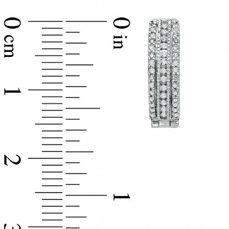Main Image 2 of 0.25 CT. T.W. Diamond Three Row Hoop Earrings in 10K White Gold