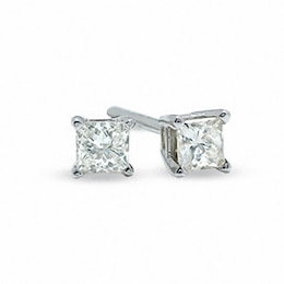 0.10 CT. T.W. Canadian Certified Princess-Cut Diamond Solitaire Stud Earrings in 14K White Gold (I/I2)