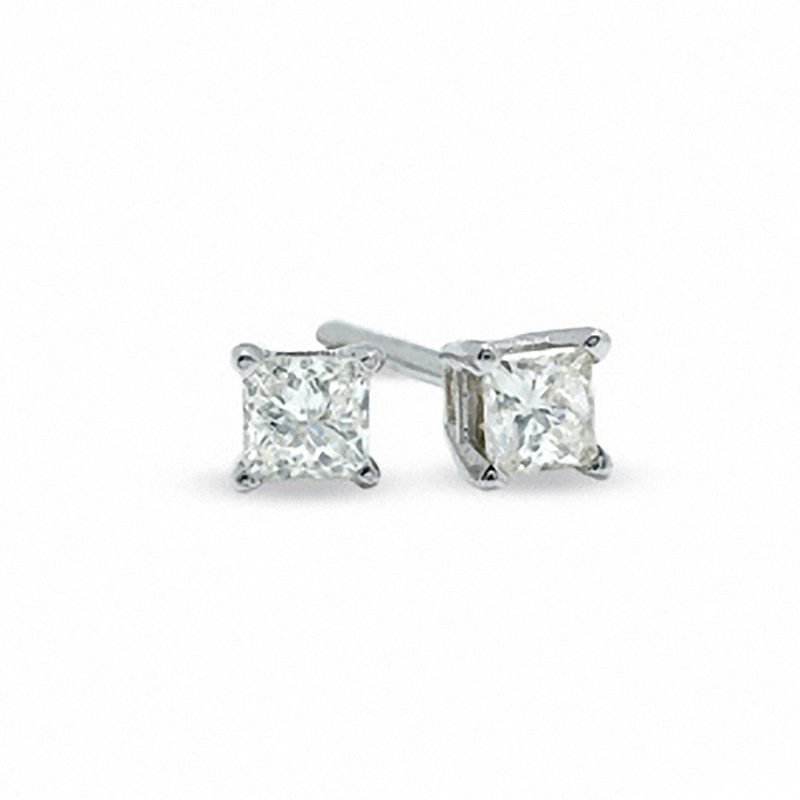 Main Image 1 of 0.20 CT. T.W. Canadian Certified Princess-Cut Diamond Solitaire Stud Earrings in 14K White Gold (I/I2)