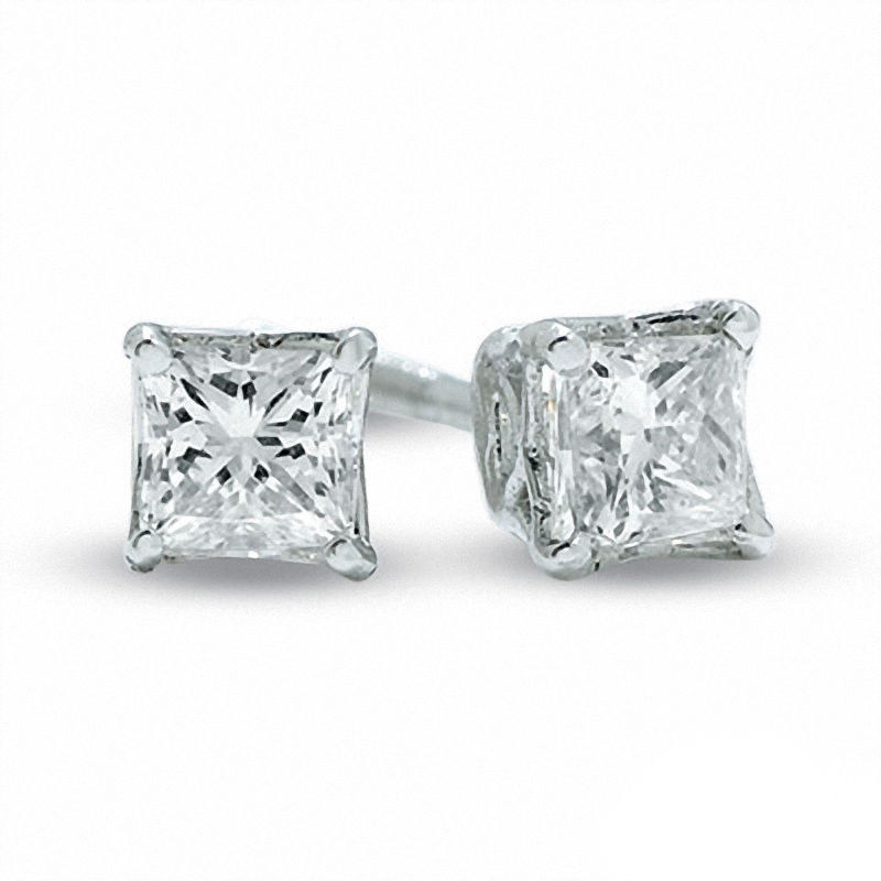 0.30 CT. T.W. Canadian Certified Princess-Cut Diamond Solitaire Stud Earrings in 14K White Gold (I/I2)