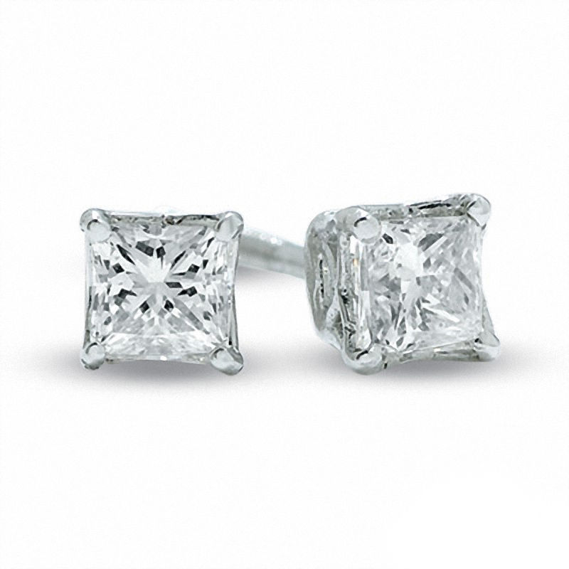 Main Image 1 of 0.30 CT. T.W. Canadian Certified Princess-Cut Diamond Solitaire Stud Earrings in 14K White Gold (I/I2)