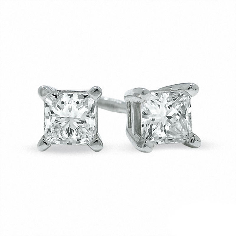 0.50 CT. T.W. Canadian Certified Princess-Cut Diamond Solitaire Stud Earrings in 14K White Gold (I/I2)