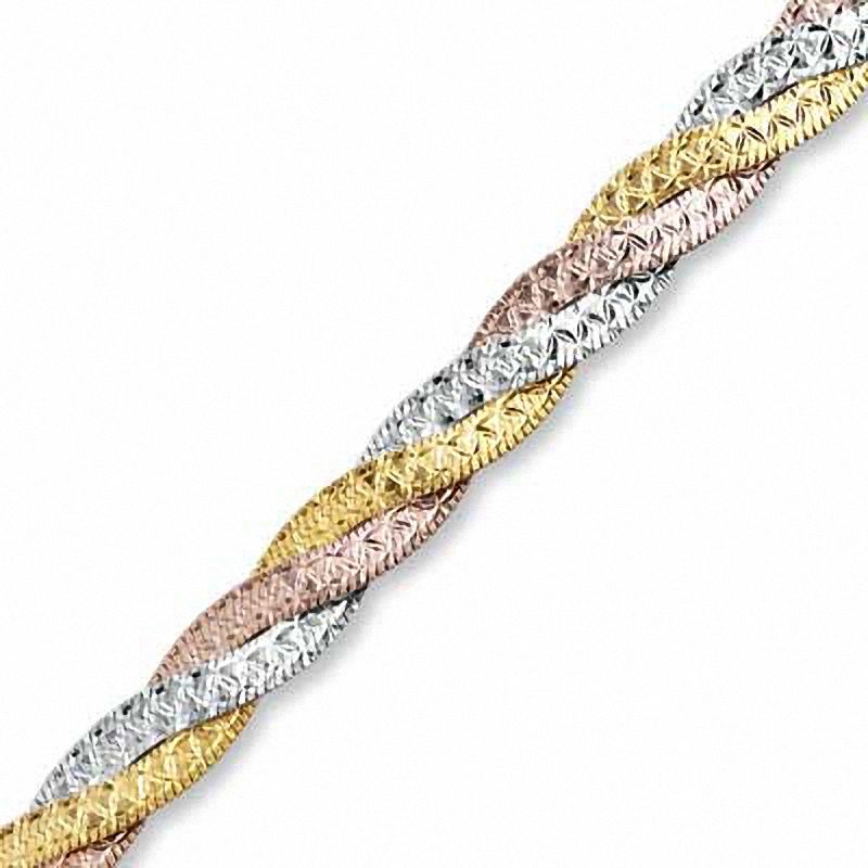 Ladies' Sterling Silver Braided Bracelet in 14K Tri-Tone Gold Plate - 7.5"