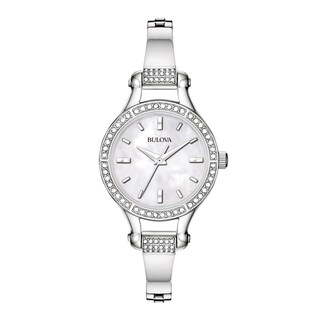 Ladies' Bulova Crystal Bangle Watch with Mother-of-Pearl Dial (Model: 96L128)