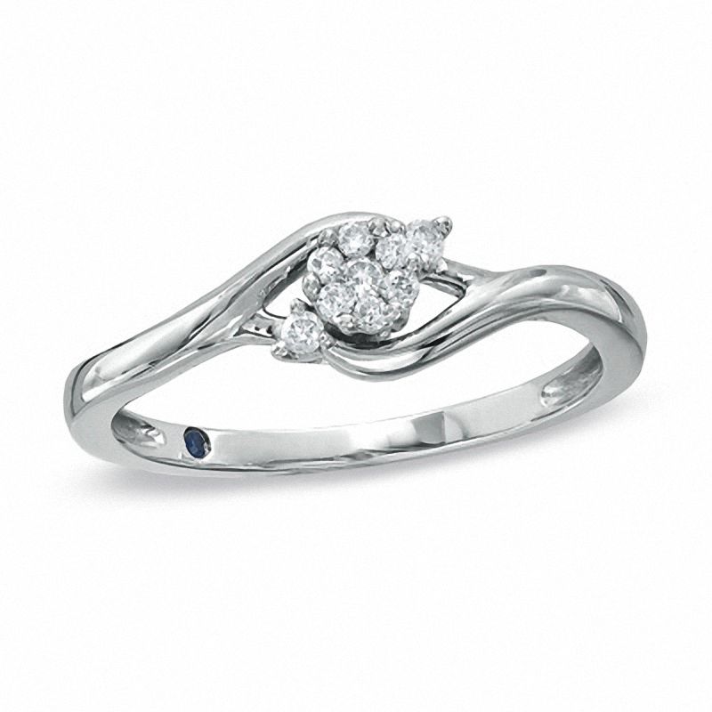 0.20 CT. T.W. Diamond Triple Cluster Promise Ring in 10K White Gold