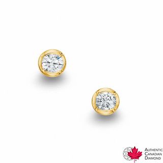 CT. T.W. Certified Canadian Diamond Solitaire Bezel Stud Earrings in 10K Gold (I/I2