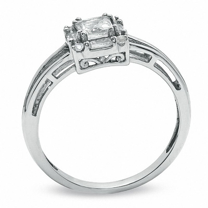 Princess-Cut Lab-Created White Sapphire Framed Ring in 10K White Gold