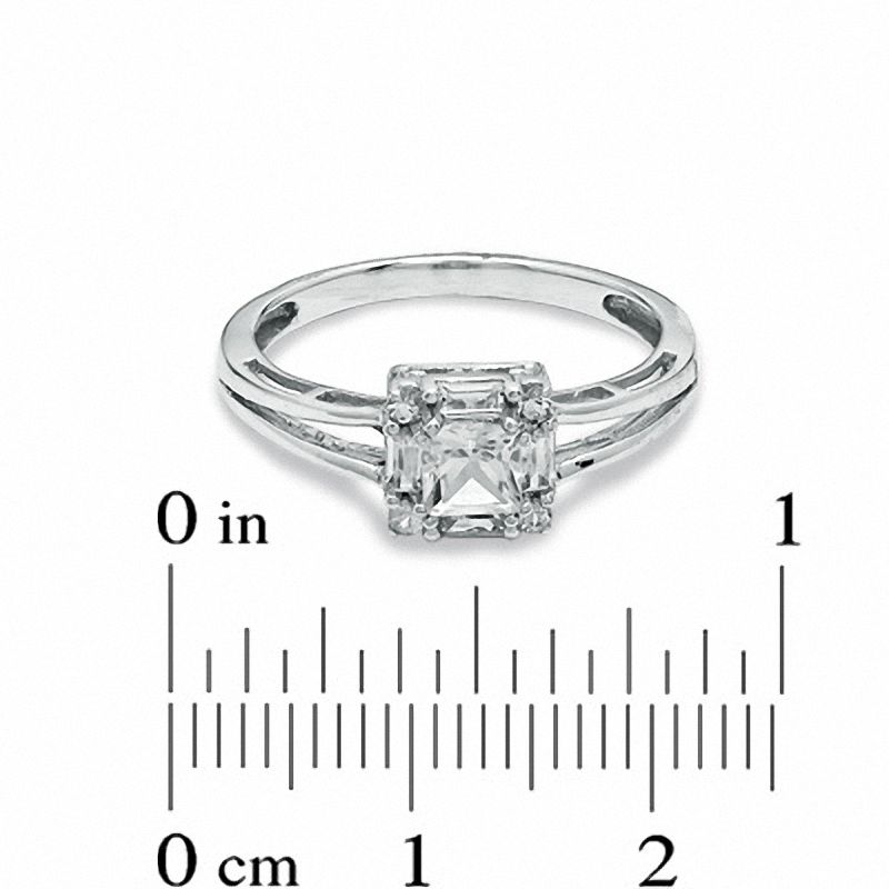 Main Image 3 of Princess-Cut Lab-Created White Sapphire Framed Ring in 10K White Gold