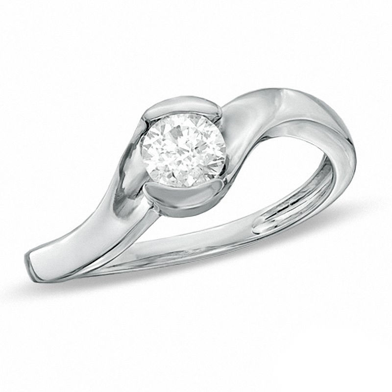 0.60 CT. Certified Canadian Diamond Solitaire Swirl Engagement Ring in 14K White Gold (I/I1)