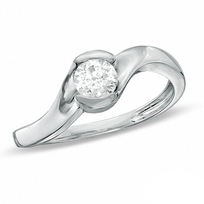 0.40 CT. Certified Canadian Diamond Solitaire Swirl Engagement Ring in 14K White Gold (I/I1)