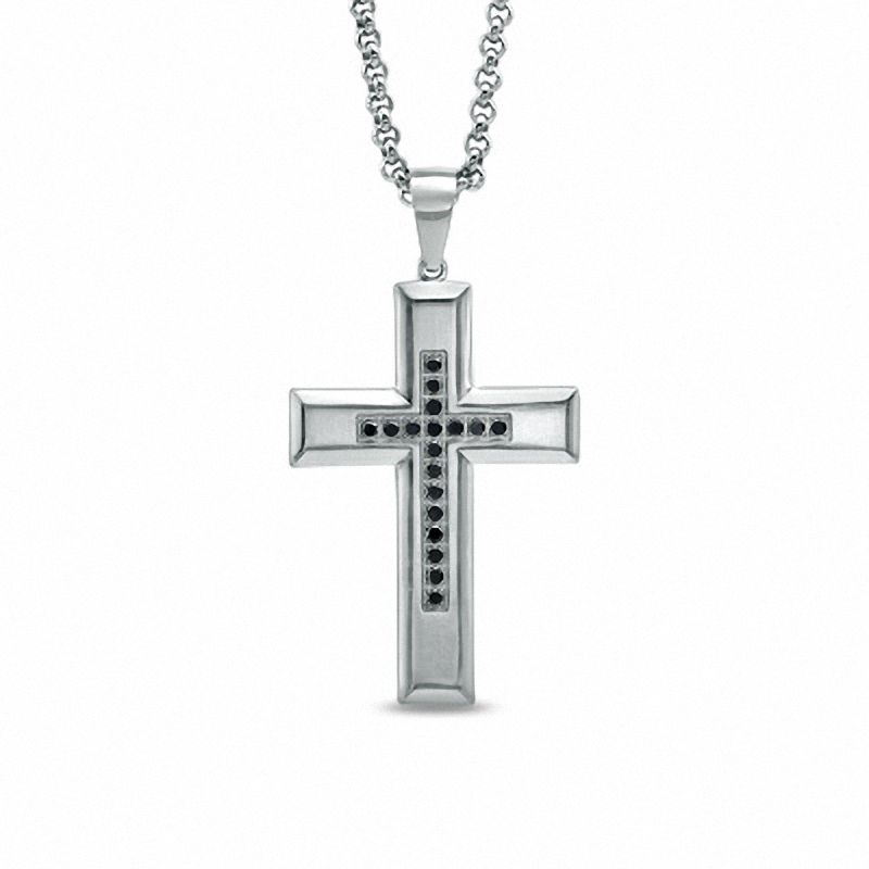 0.15 CT. T.W. Black Diamond Cross Pendant in Stainless Steel - 24"|Peoples Jewellers