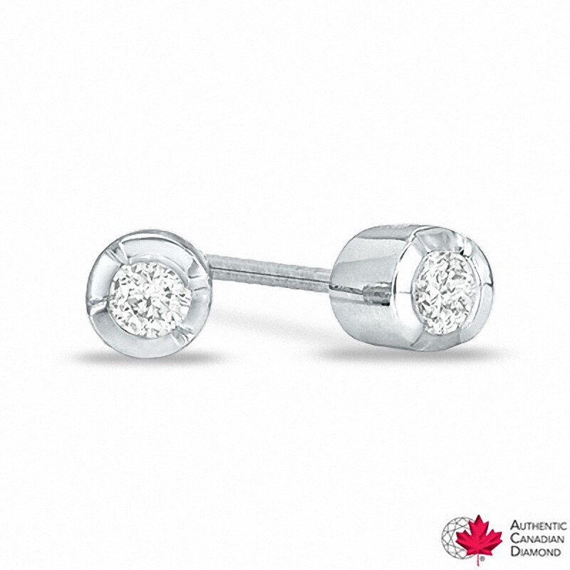Main Image 1 of 0.10 CT. T.W. Certified Canadian Diamond Solitaire Bezel Stud Earrings in 10K White Gold (I/I2)