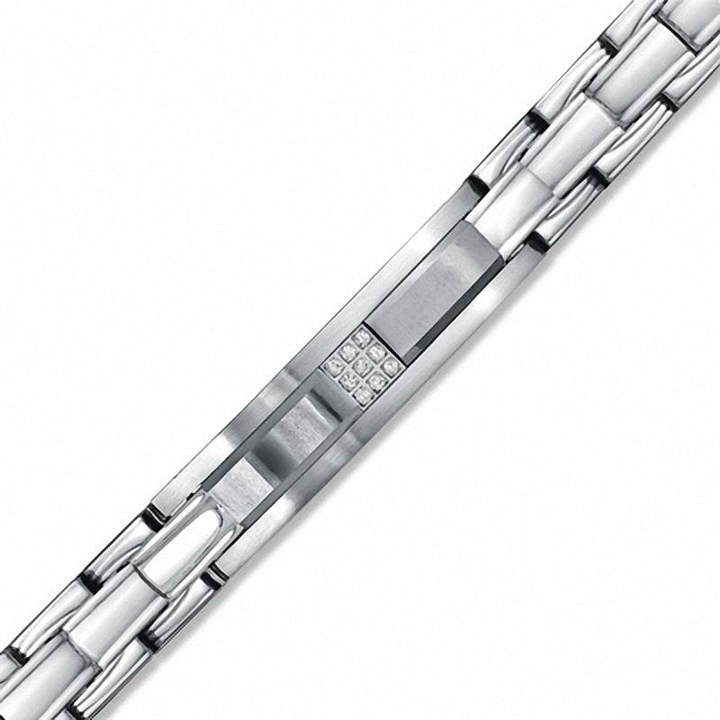 Men's 0.10 CT. T.W. Diamond ID Bracelet in Stainless Steel and Tungsten - 8.5"|Peoples Jewellers