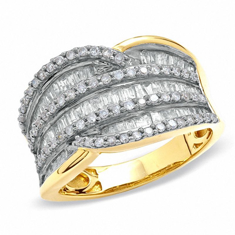 1.00 CT. T.W. Baguette and Round Diamond Band in 10K Gold|Peoples Jewellers
