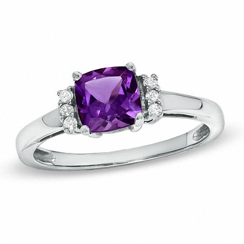 6.0mm Cushion-Cut Amethyst and Lab-Created White Sapphire Ring in 10K White Gold