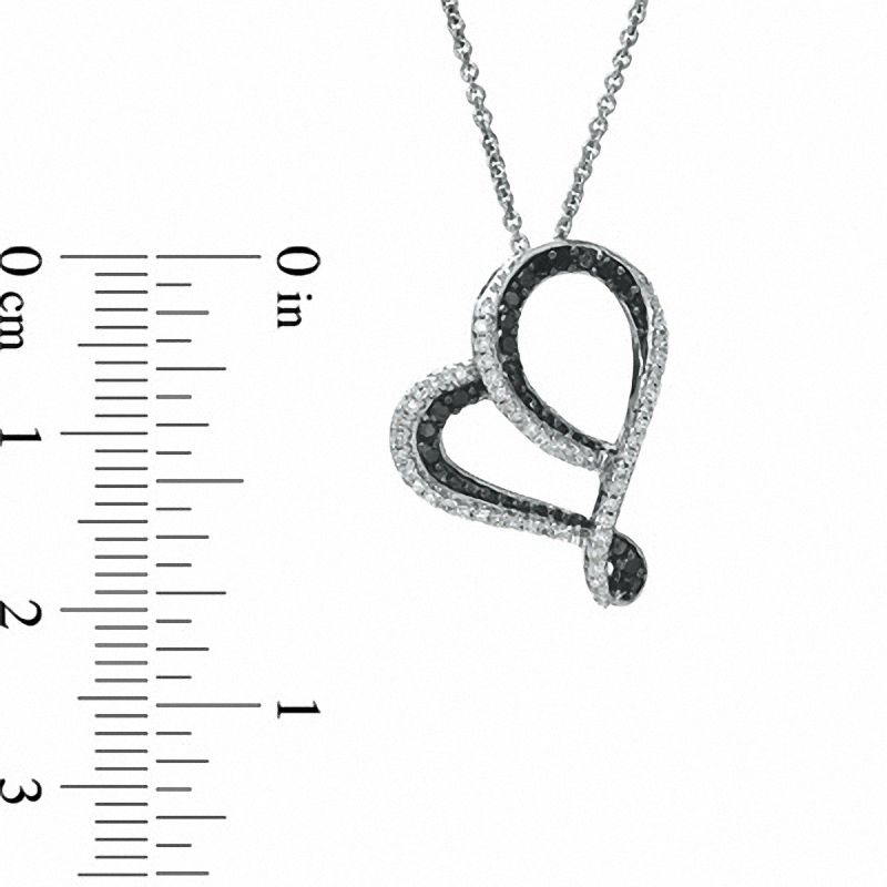 0.20 CT. T.W. Enhanced Black and White Diamond Tilted Heart Pendant in Sterling Silver
