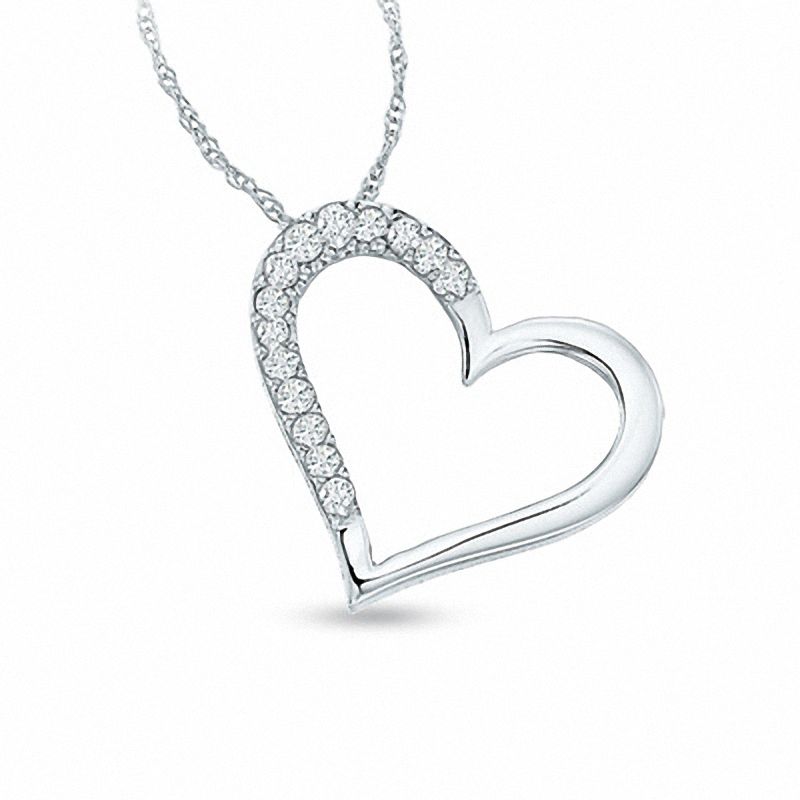 Main Image 1 of 0.16 CT. T.W. Diamond Tilt Heart Pendant in 10K White Gold