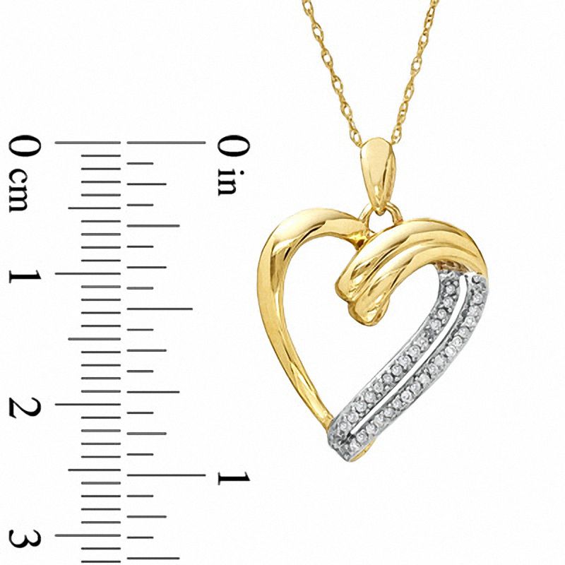 Diamond Accent Double Brush Stroke Heart Pendant in 10K Gold