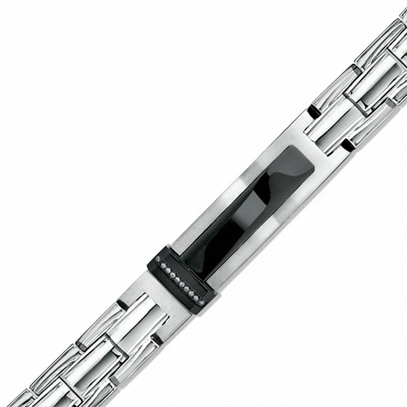 Main Image 1 of Diamond Accent ID Bracelet in Two-Tone Stainless Steel