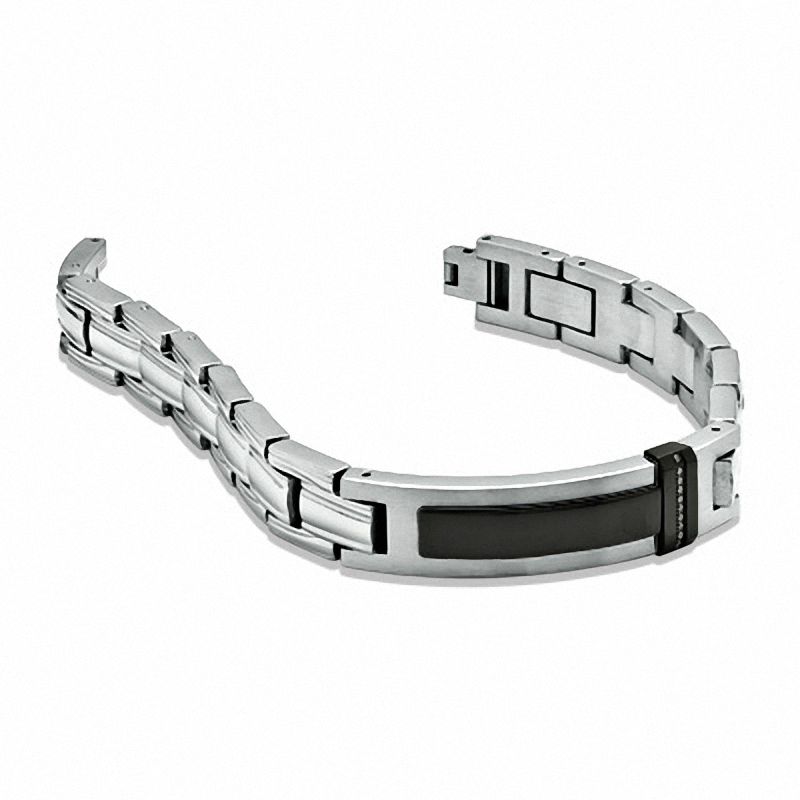 Main Image 2 of Diamond Accent ID Bracelet in Two-Tone Stainless Steel
