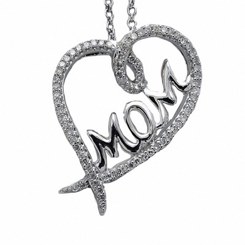 0.20 CT. T.W. Diamond Mom Heart Pendant in Sterling Silver