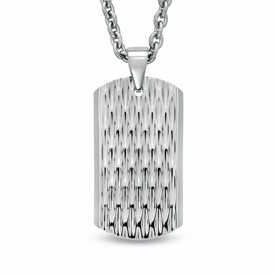 Men's Textured Dog Tag Pendant in Stainless Steel - 24"