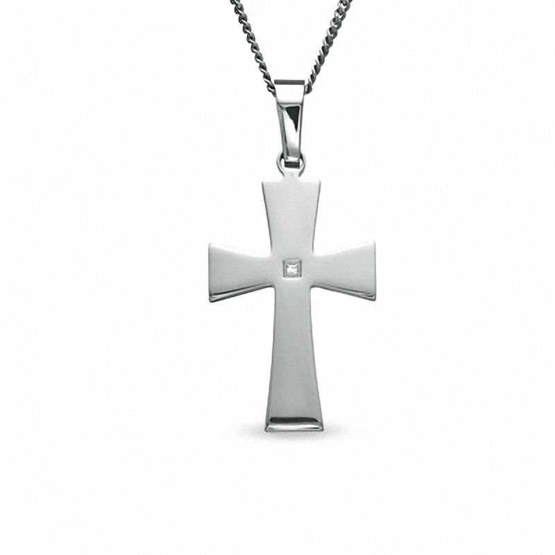 Main Image 1 of Diamond Accent Cross Pendant in Stainless Steel - 24"