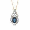 Thumbnail Image 0 of Oval Blue Sapphire 0.33 CT. T.W. Diamond Flower Pendant in 14K Gold