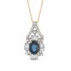 Thumbnail Image 1 of Oval Blue Sapphire 0.33 CT. T.W. Diamond Flower Pendant in 14K Gold