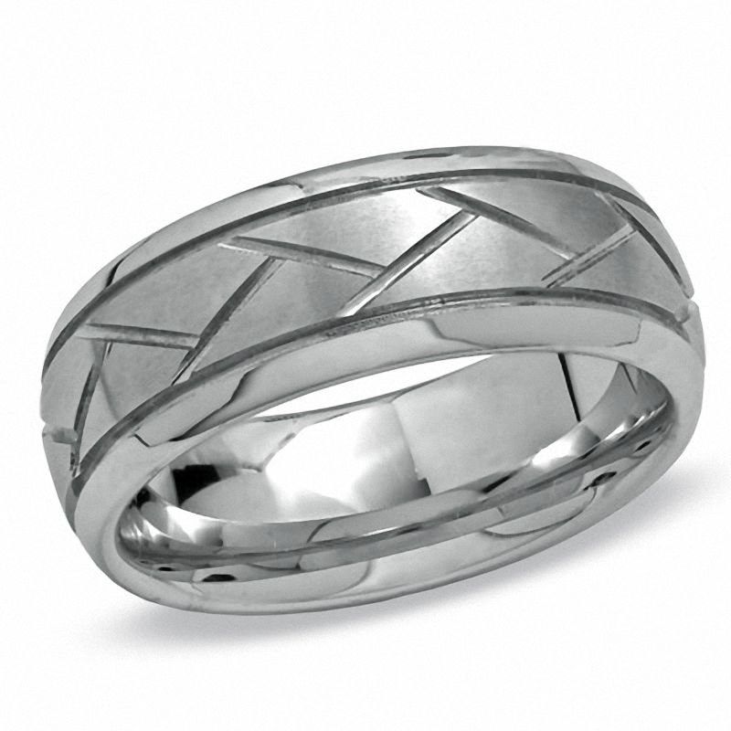 Men's 8.0mm Criss-Cross Wedding Band in Tungsten Carbide - Size 10