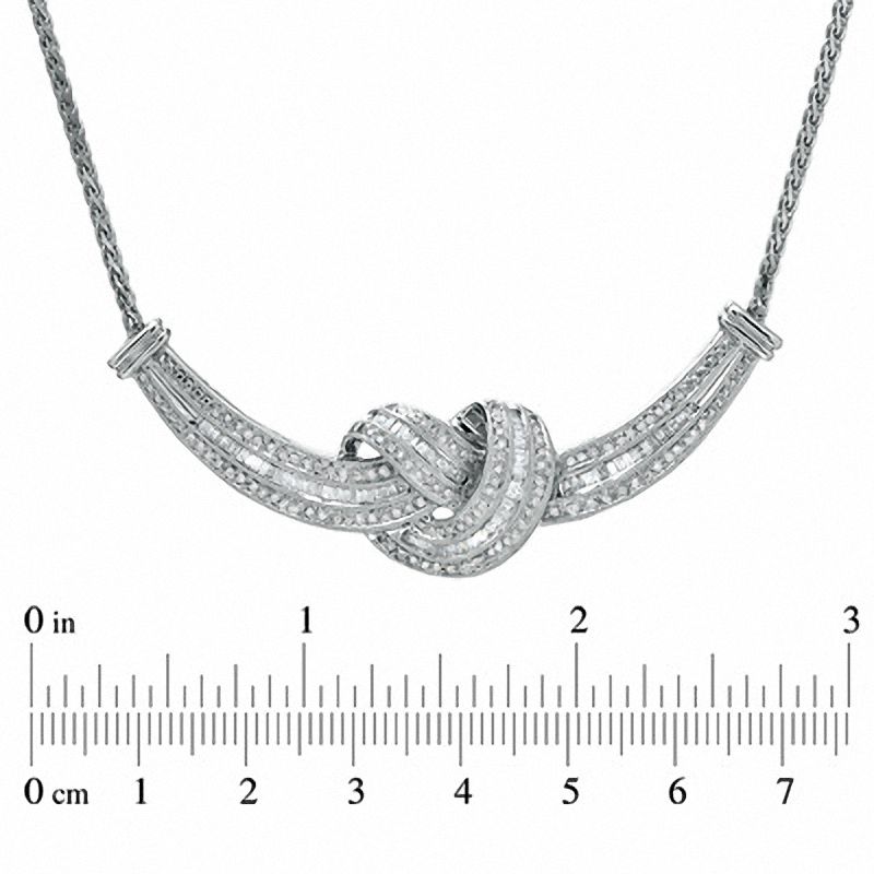 Main Image 2 of 1.00 CT. T.W. Baguette and Round Diamond Knot Necklace in 10K White Gold - 16"