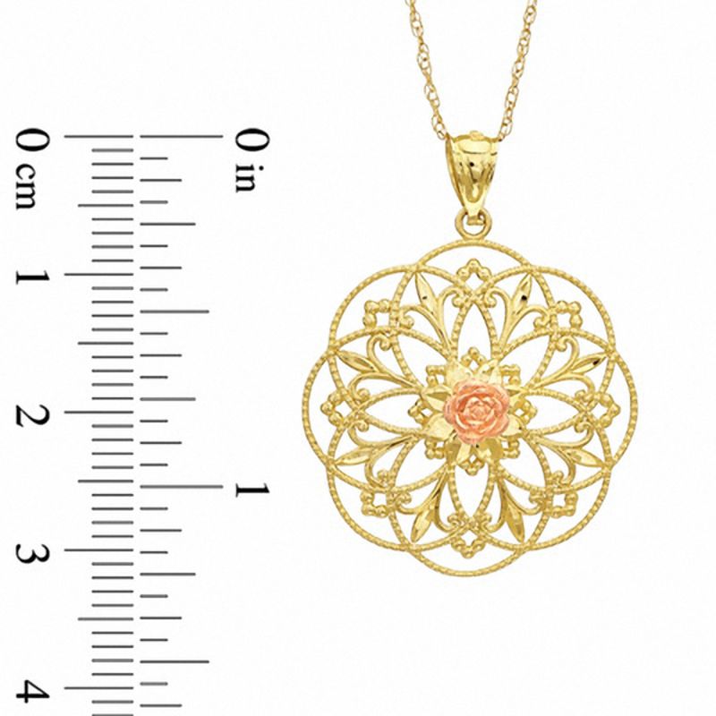 Main Image 2 of Filigree with Rose Pendant in 10K Two-Tone Gold - 17"