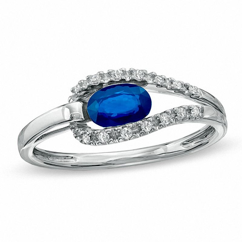 Oval Blue Sapphire and Diamond Accent Ring in 14K White Gold|Peoples Jewellers