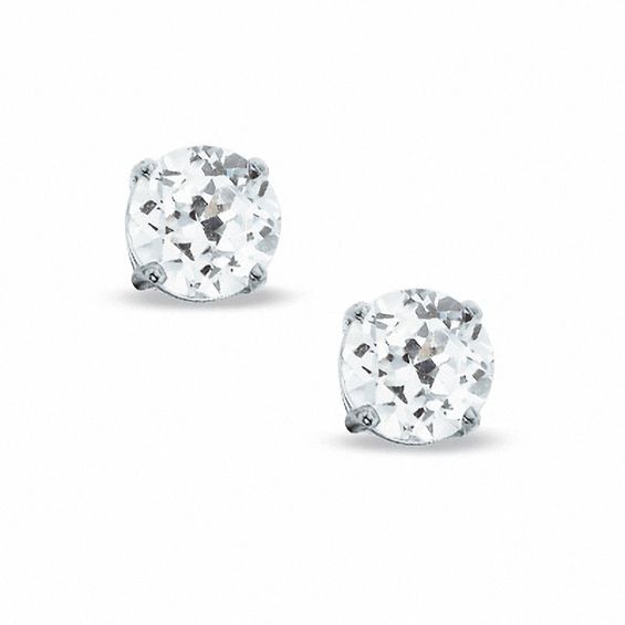 6.0mm Lab-Created White Sapphire Stud Earrings in Sterling Silver ...