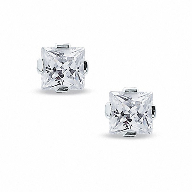 5.0mm Princess-Cut Lab-Created White Sapphire Stud Earrings in Sterling Silver