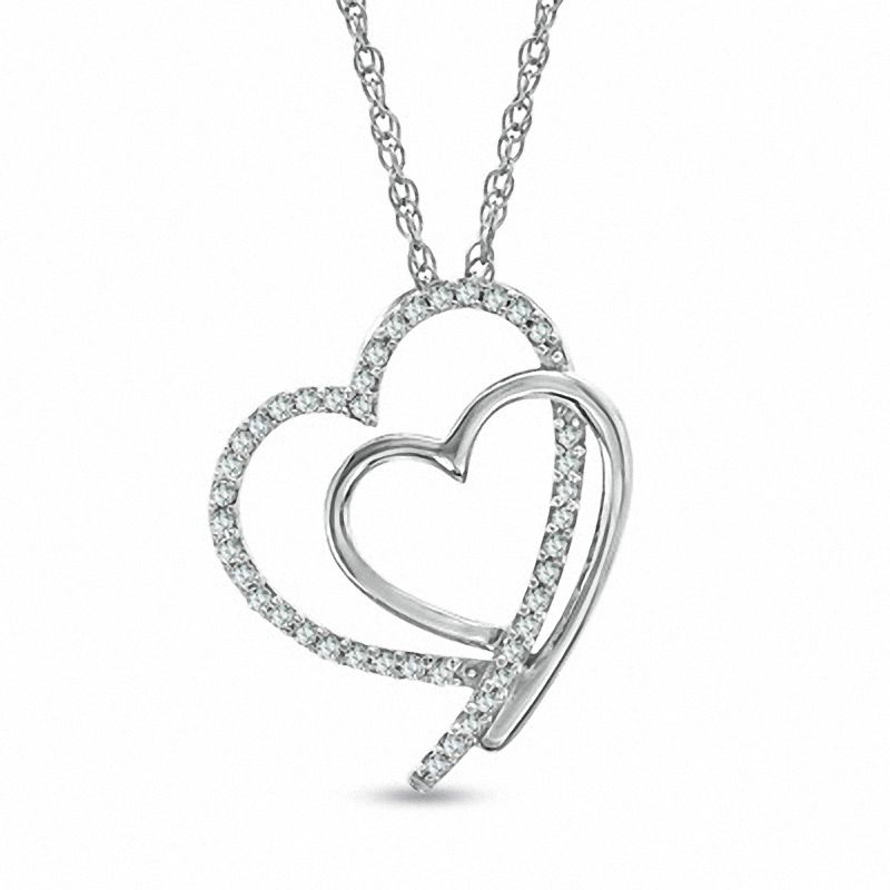 0.115 CT. T.W. Diamond Double Heart Pendant in Sterling Silver|Peoples Jewellers