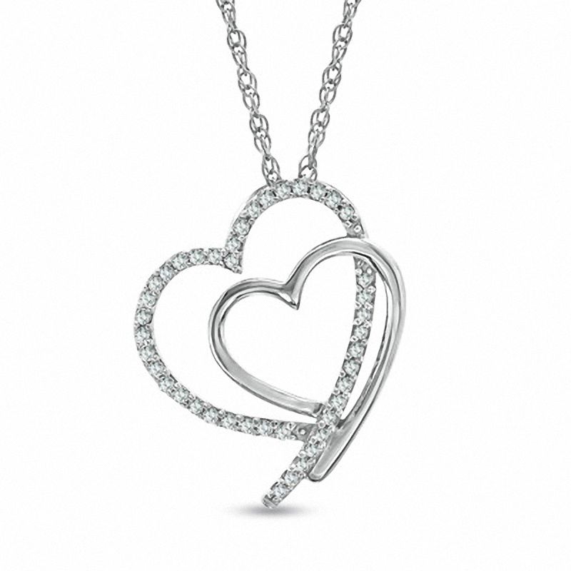 0.115 CT. T.W. Diamond Double Heart Pendant in Sterling Silver