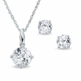 Lab-Created White Sapphire Stud Earrings and Pendant Set in Sterling Silver