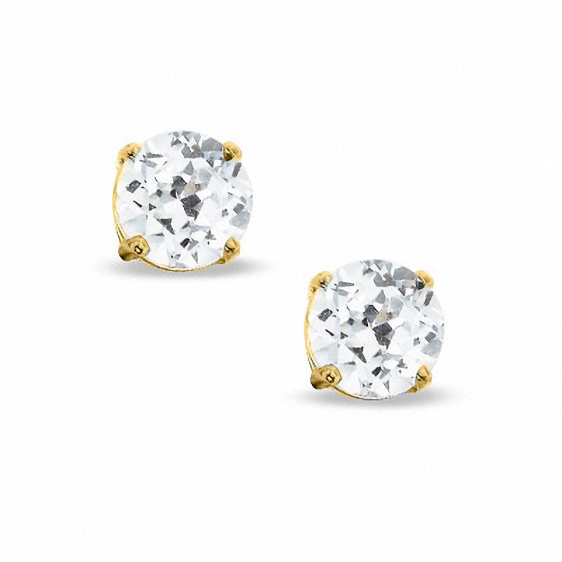 6.0mm Lab-Created White Sapphire Stud Earrings in Sterling Silver with 14K Gold Plate
