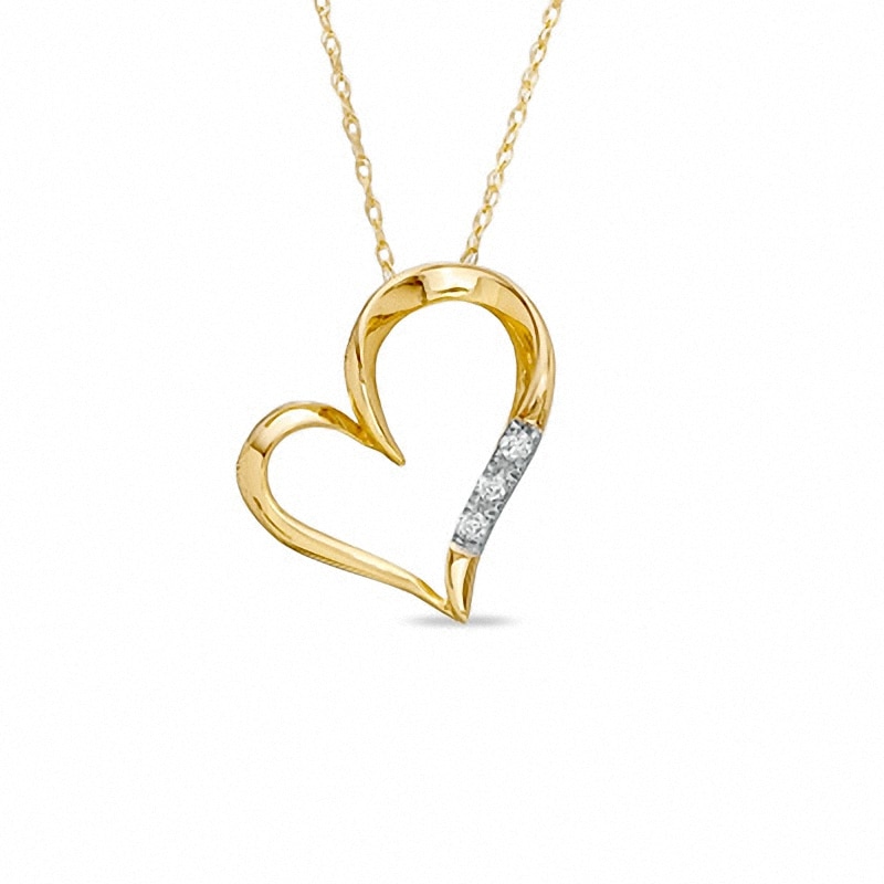 Diamond Accent Three Stone Heart Pendant in 10K Gold