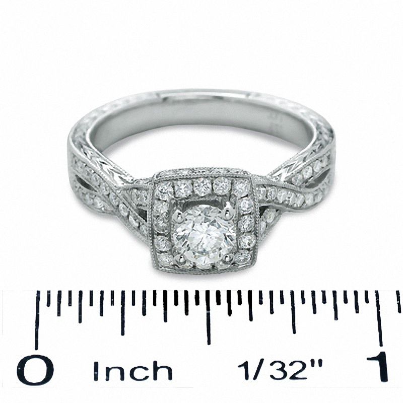 Main Image 3 of 0.87 CT. T.W. Certified Diamond Square Frame Twist Ring in 14K White Gold (I/I2)