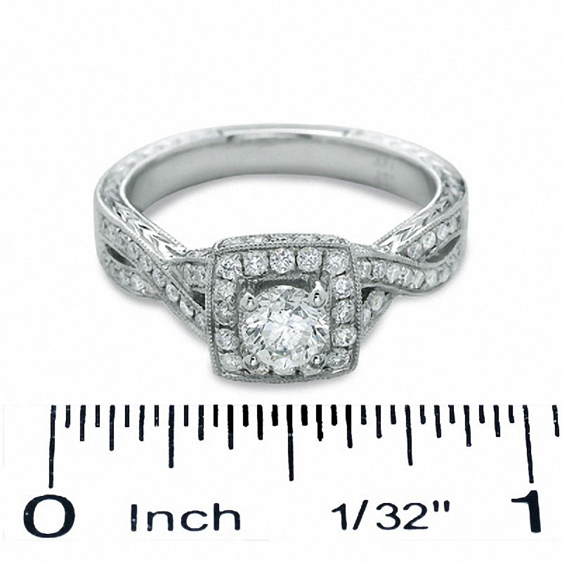 0.87 CT. T.W. Certified Diamond Square Frame Twist Ring in 14K White Gold (I/I2)