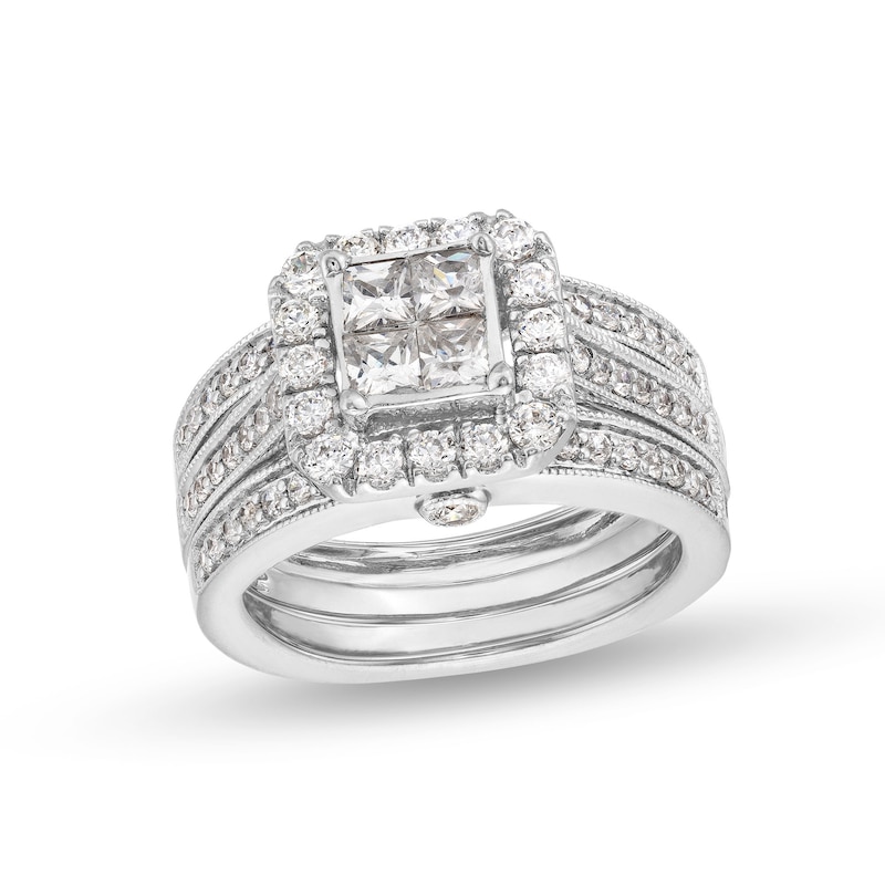 1.50 CT. T.W. Quad Princess-Cut Diamond Framed Bridal Set in 14K White Gold|Peoples Jewellers