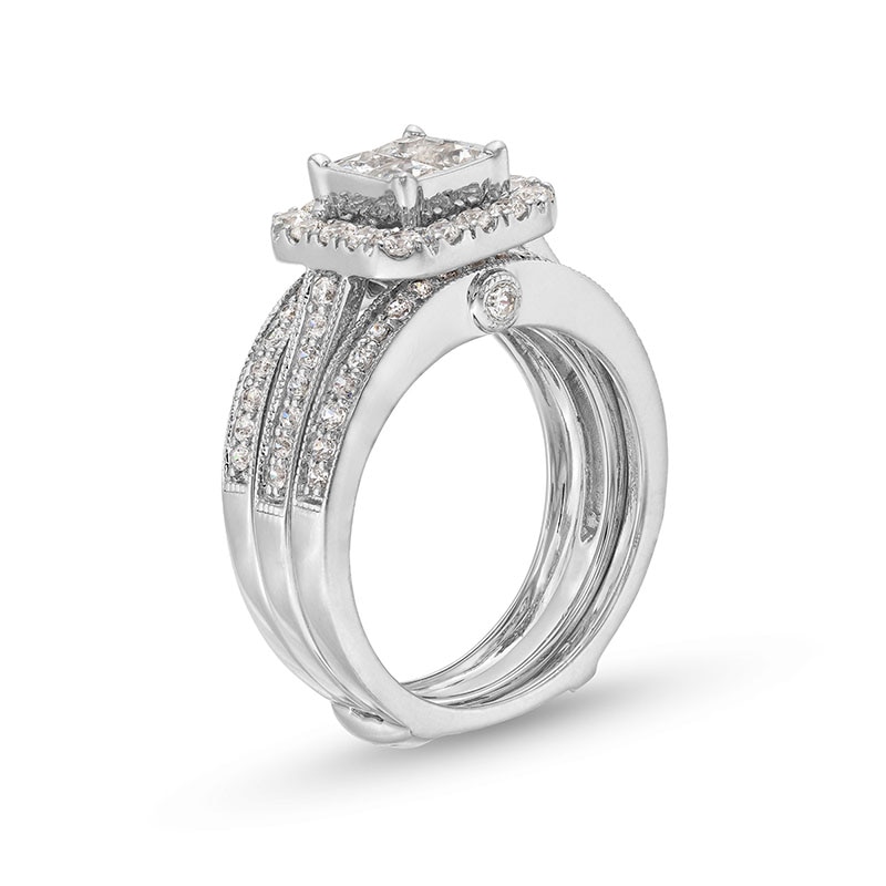 1.50 CT. T.W. Quad Princess-Cut Diamond Framed Bridal Set 14K White Gold