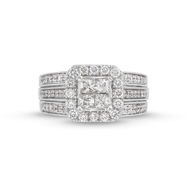 1.50 CT. T.W. Quad Princess-Cut Diamond Framed Bridal Set 14K White Gold
