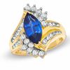 Thumbnail Image 0 of Marquise Lab-Created Blue and White Sapphire Ring in 10K Gold